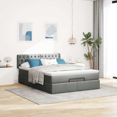 Łóżko otomana z materacem i diodami LED ciemnoszare 140x200 cm