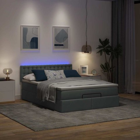 Łóżko otomana z materacem i diodami LED ciemnoszare 140x200 cm