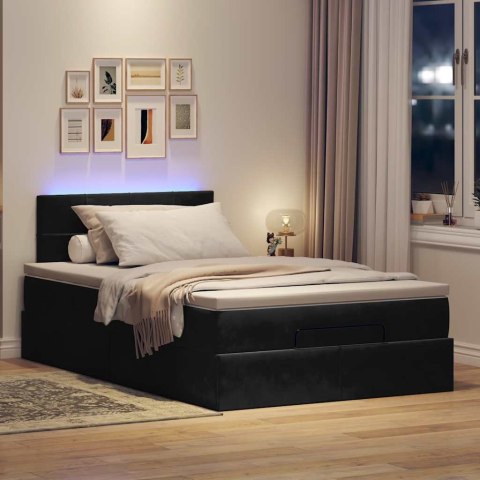 Łóżko otomana z materacem i LED, czarny, 120x190cm, aksamit