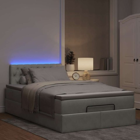 Łóżko otomana z materacem i LED, jasnoszary, 120x190cm, aksamit