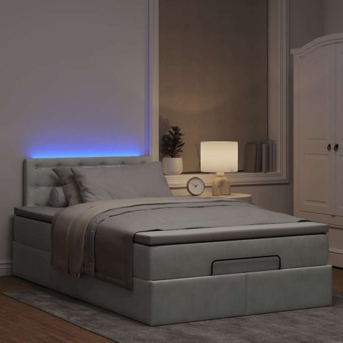 Łóżko otomana z materacem i LED, jasnoszary, 120x190cm, aksamit