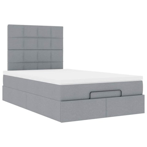 Rama łóżka otomana z materacem, jasnoszara, 120x200 cm, tkanina