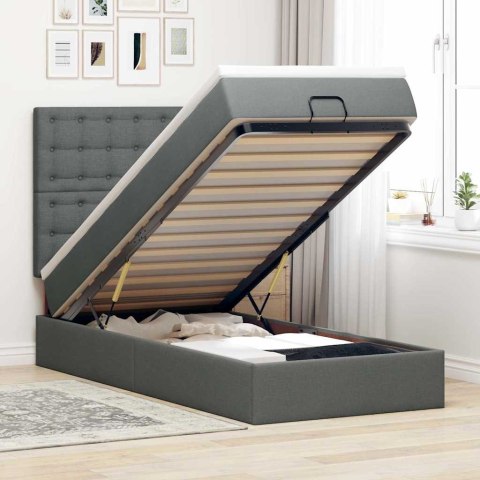 Łóżko Ottoman z materacem i LED, ciemnoszary, 80x200cm, tkanina