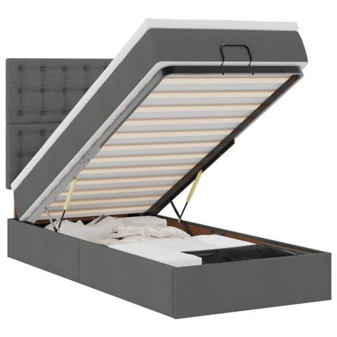 Łóżko Ottoman z materacem i LED, ciemnoszary, 80x200cm, tkanina