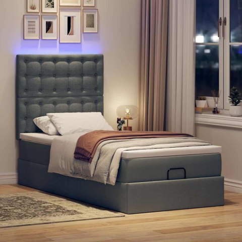 Łóżko Ottoman z materacem i LED, ciemnoszary, 80x200cm, tkanina