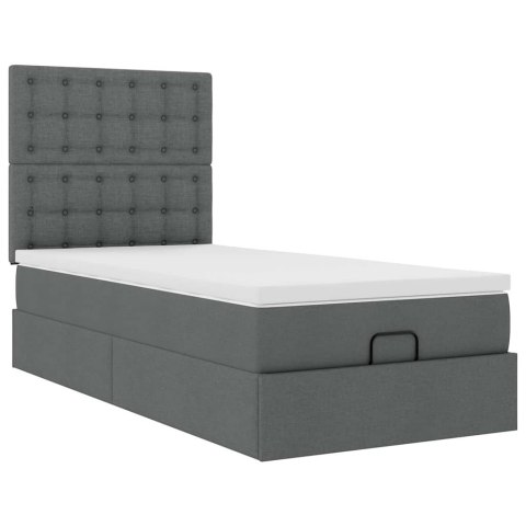 Łóżko Ottoman z materacem i LED, ciemnoszary, 80x200cm, tkanina