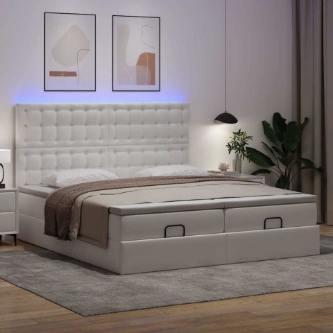 Łóżko otomana z materacami i LED, biała, 180x200cm, ekoskóra