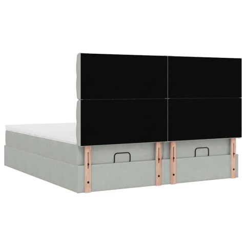 Rama łóżka otomana z materacami, szara, 160x200 cm, aksamit