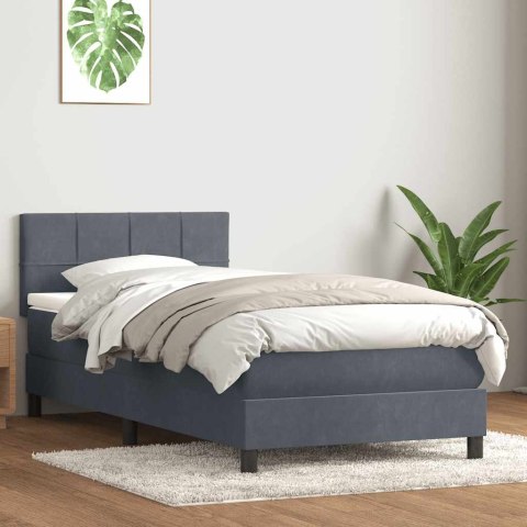 Łóżko kontynentalne z materacem i LED, ciemnoszary aksamit, 80x220 cm