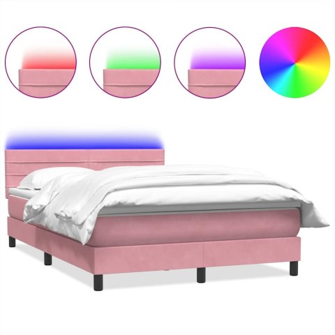 Łóżko kontynentalne z materacem i LED, różowe, 140x210 cm, aksamit