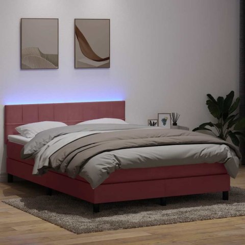 Łóżko kontynentalne z materacem i LED, różowe, 160x210 cm, aksamit