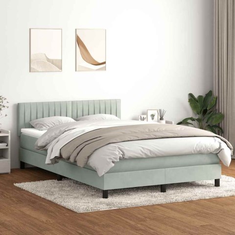 Łóżko kontynentalne z materacem i LED, jasnoszare, 160x220cm, aksamit