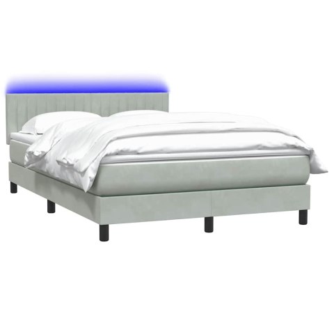 Łóżko kontynentalne z materacem i LED, jasnoszare, 160x220cm, aksamit