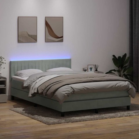 Łóżko kontynentalne z materacem i LED, jasnoszare, 160x220cm, aksamit
