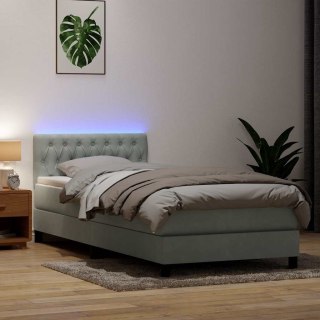 Łóżko kontynentalne z materacem i LED, jasnoszary aksamit, 90x210 cm