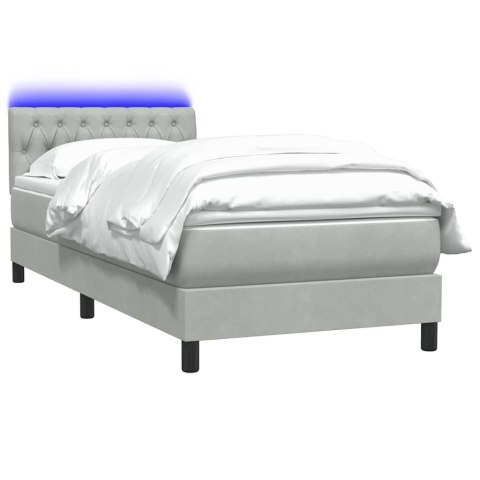 Łóżko kontynentalne z materacem i LED, jasnoszary aksamit, 90x210 cm