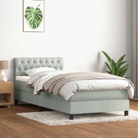 Łóżko kontynentalne z materacem i LED, jasnoszary aksamit, 90x210 cm