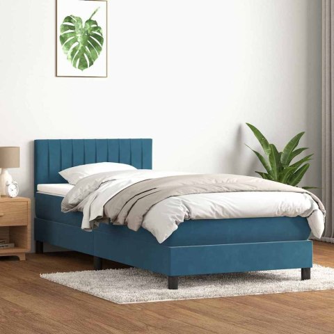 Łóżko kontynentalne z materacem i LED, niebieskie, aksamit, 80x220 cm
