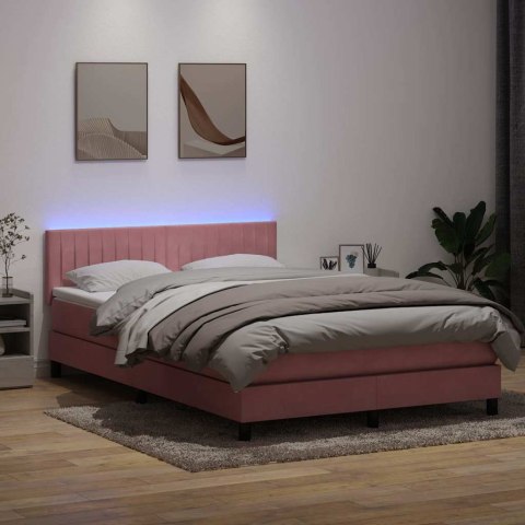Łóżko kontynentalne z materacem i LED, różowe, 160x210 cm, aksamit
