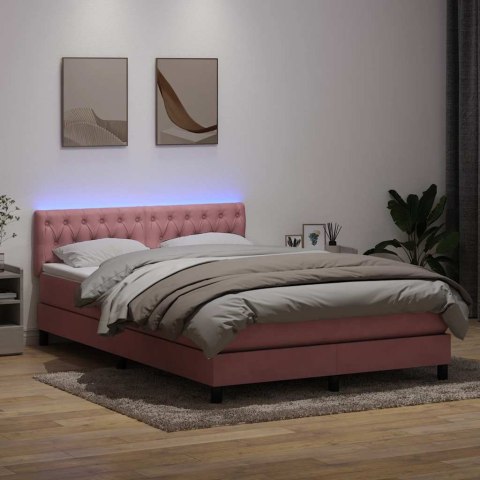 Łóżko kontynentalne z materacem i LED, różowe, 160x210 cm, aksamit