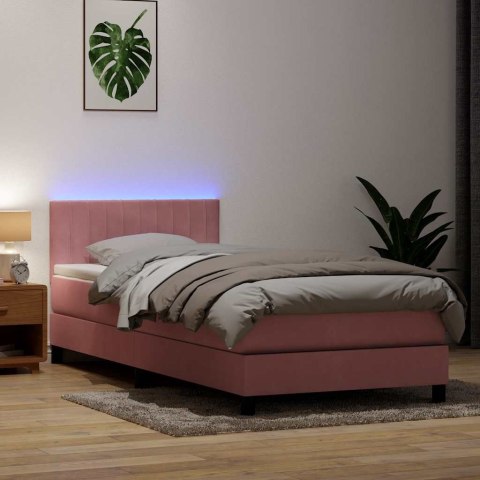 Łóżko kontynentalne z materacem i LED, różowe, 90x220 cm