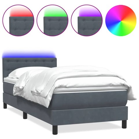 Łóżko kontynentalne z materacem i LED, ciemnoszary aksamit, 80x220 cm