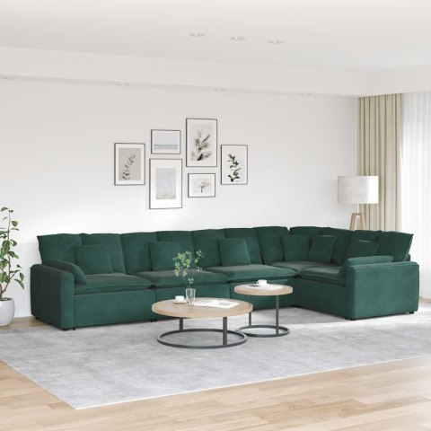 Sofa modułowa z poduszkami aksamitna ciemnozielona