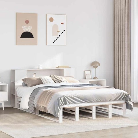 Łóżko z regałem, bez materaca, białe, 140x200 cm, lite drewno