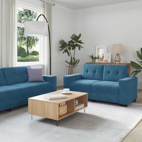 Sofa 3 pcs Niebieski Tkanina lniana