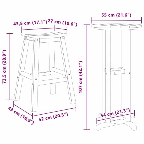 Zestaw barowy w ogrodzie 3 pcs Czarny HDPE
