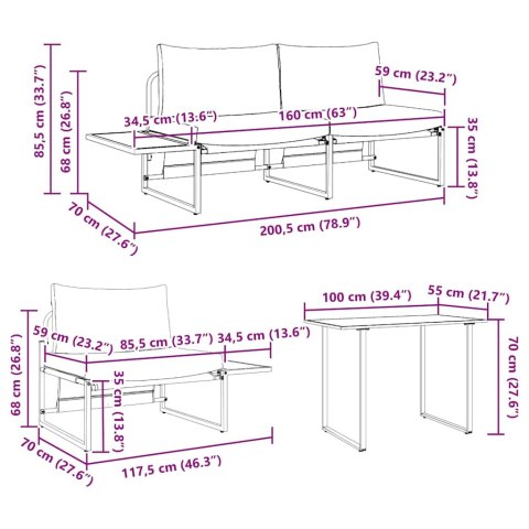 Zestaw do jadalni w ogrodzie 3 pcs Ciemnoszary Stal