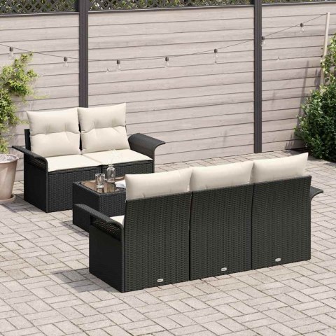 Zestaw Sof z poduszką 6 pcs Czarny polirattan