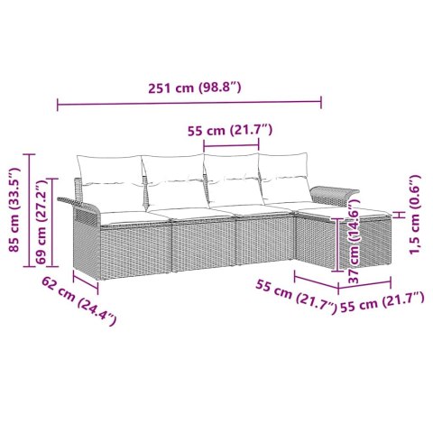Sofa na zewnątrz z poduszką 5 pcs Brązowy polirattan
