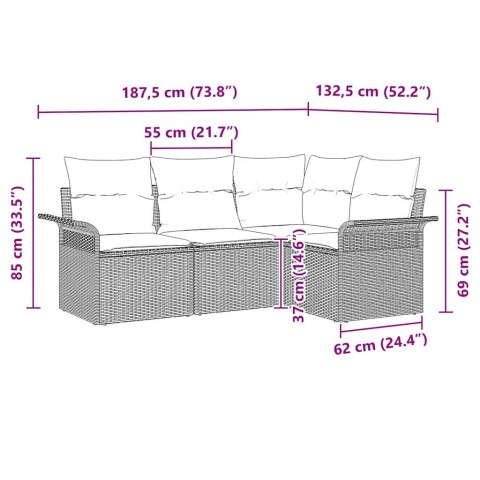 Zestaw Sof na Ogród z poduszką 4 pcs Brązowy polirattan