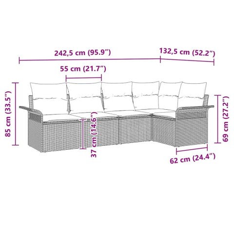 Zestaw Sof na Ogród z poduszką 5 pcs Brązowy polirattan