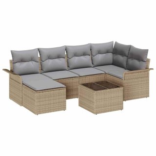 Zestaw Sof na Ogród z poduszką 7 pcs Beżowy Polirattan