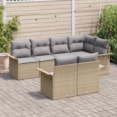 Zestaw Sof na Ogród z poduszką 7 pcs Beżowy polirattan