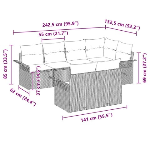 Zestaw Sof na Ogród z poduszką 7 pcs Beżowy polirattan