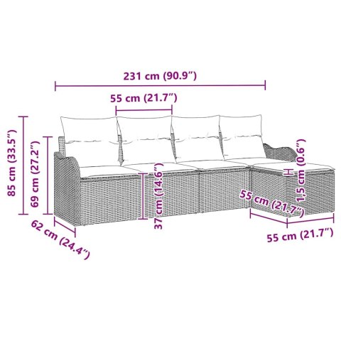 Zestaw Sof na Ogród 5 pcs Brązowy polirattan