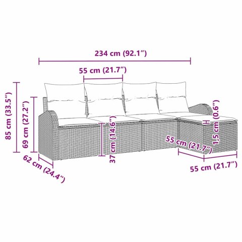 Zestaw Sof na Ogród 5 pcs Czarny polirattan