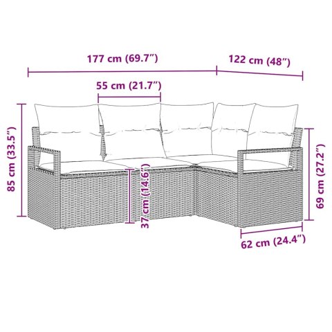 Zestaw Sof 4 pcs Brązowy polirattan