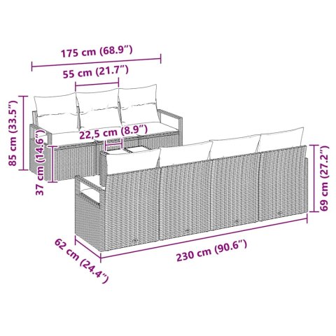 Zestaw Sof 8 pcs Szary polirattan