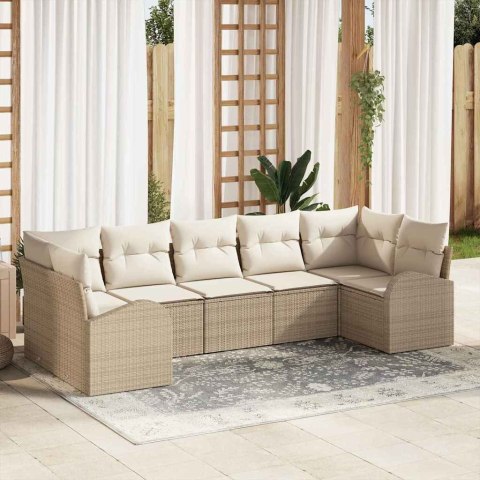 Zestaw Sof na Ogród z poduszką 7 pcs Beżowy Rattan poli