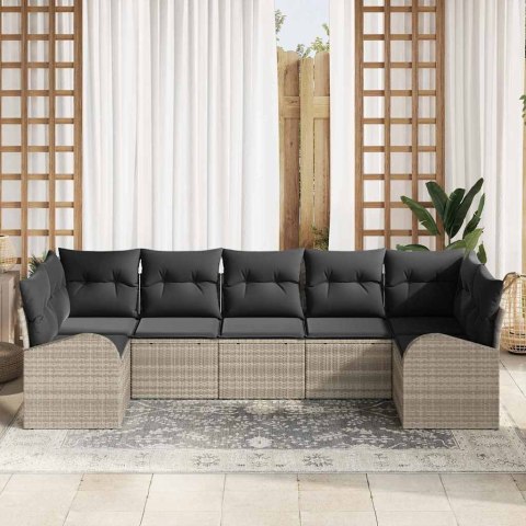 Zestaw Sof na Ogród z poduszką 7 pcs Jasnoszary Rattan poli