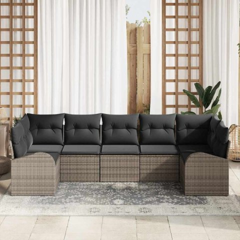 Zestaw Sof na Ogród z poduszką 7 pcs Szary Rattan poli