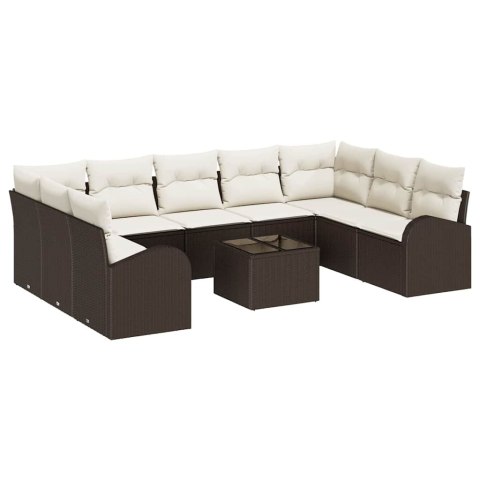 Zestaw Sof z poduszką 10 pcs Brązowy Rattan poli