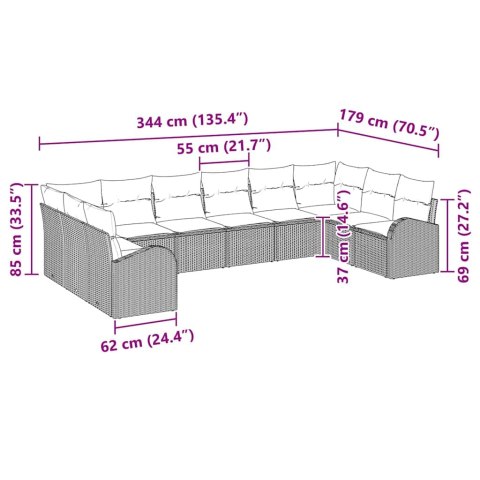 Zestaw Sof z poduszką 10 pcs Brązowy Technorattan