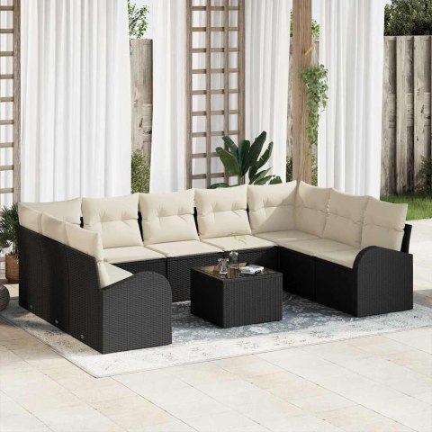 Zestaw Sof z poduszką 10 pcs Czarny Rattan poli