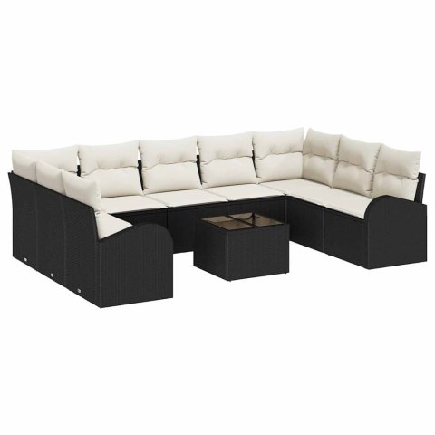 Zestaw Sof z poduszką 10 pcs Czarny Rattan poli