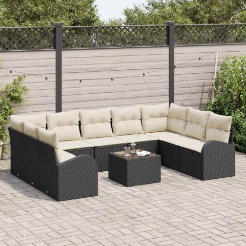 Zestaw Sof z poduszką 10 pcs Czarny Rattan poli